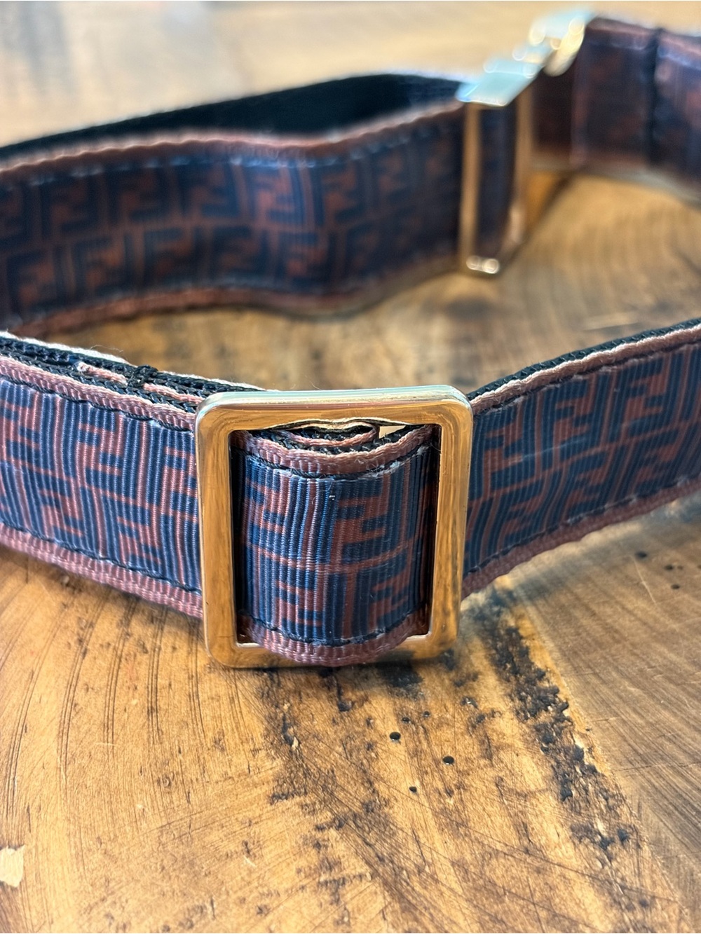 Designer-Inspired Fabric Dog Collar with Gold Hardware